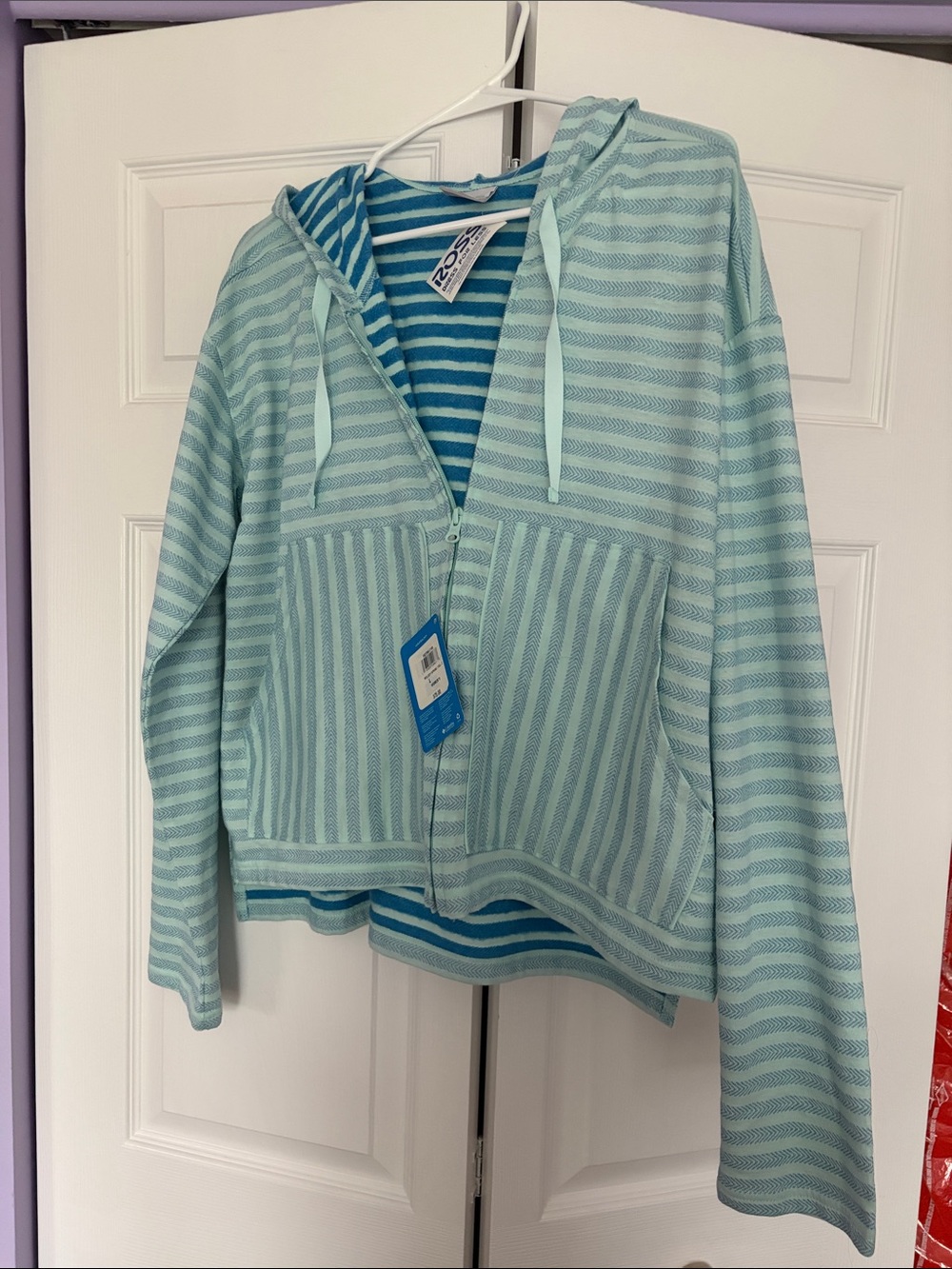 Columbia Blue Stripe Zip Hoodie with Pockets